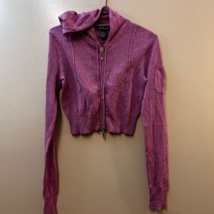 Takeout Sparkle Cropped Zip Hoodie - Plum